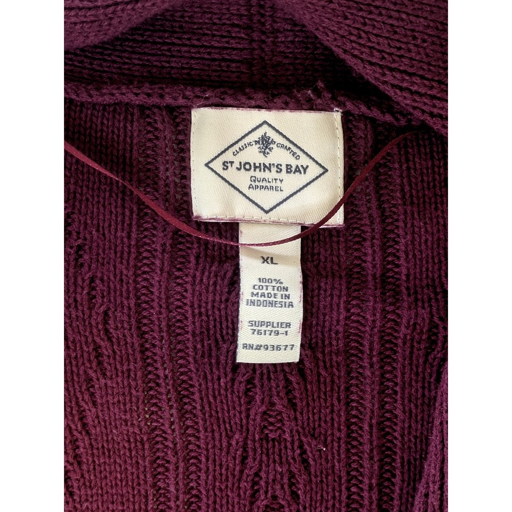 St. Johns Bay Womens XL Plum Cable Knit Open Front Cardigan Cotton Sweater - Picture 3 of 4